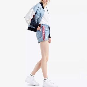 Levi's Jeans Shorts 501 Logo Stripe Blue Denim Jean Shorts 31